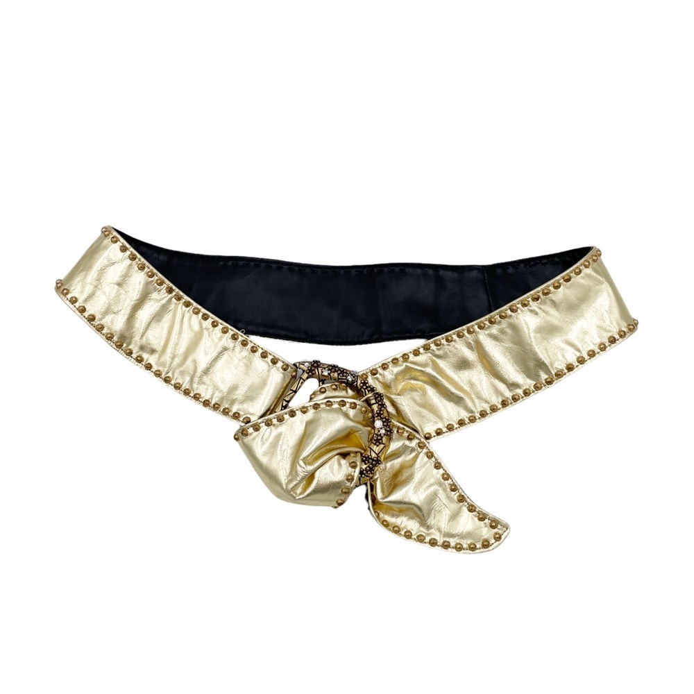 Vintage 1980s St. Maarten Gold Metallic Studded Sequin Wraparound Statement Belt